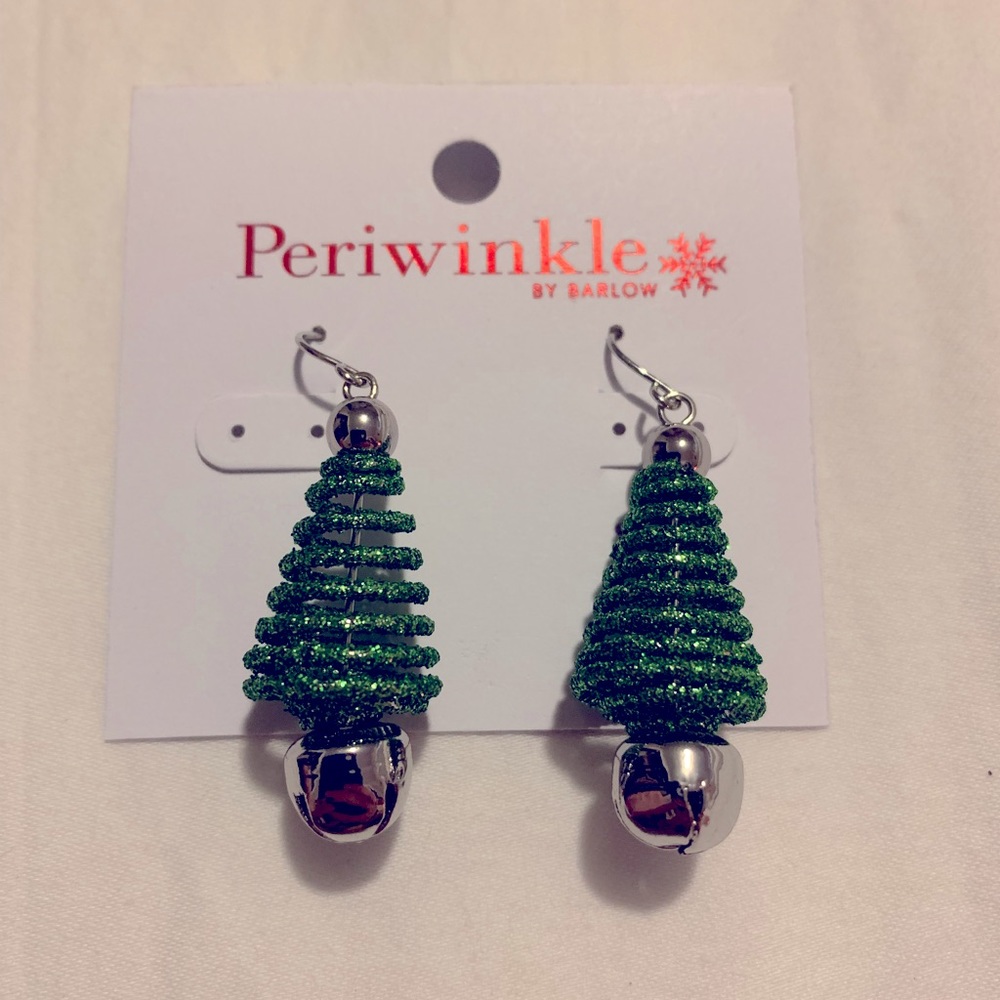 Silver and Green Sparkle Tree Earrings